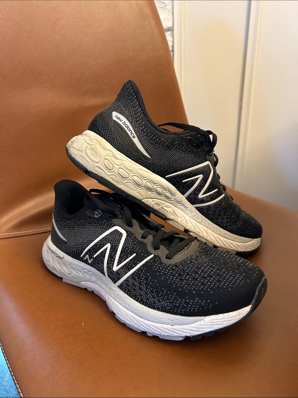 New Balance Black & White Knit Running Sneakers